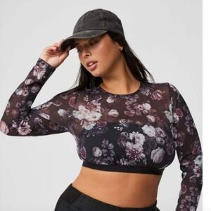 🆕️ FLORAL MESH LONG SLEEVE UNDER-IT-ALL CROP TOP